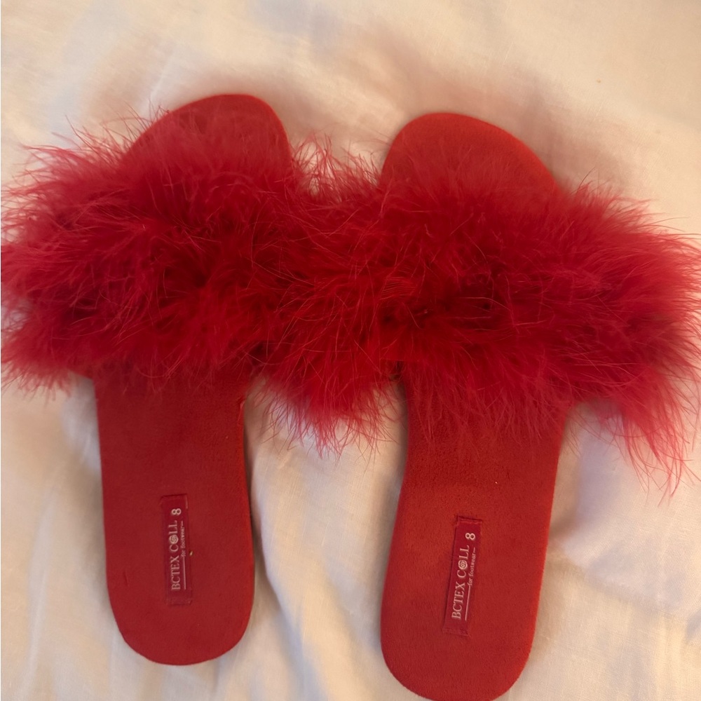 Vibrant Red Feather Slippers